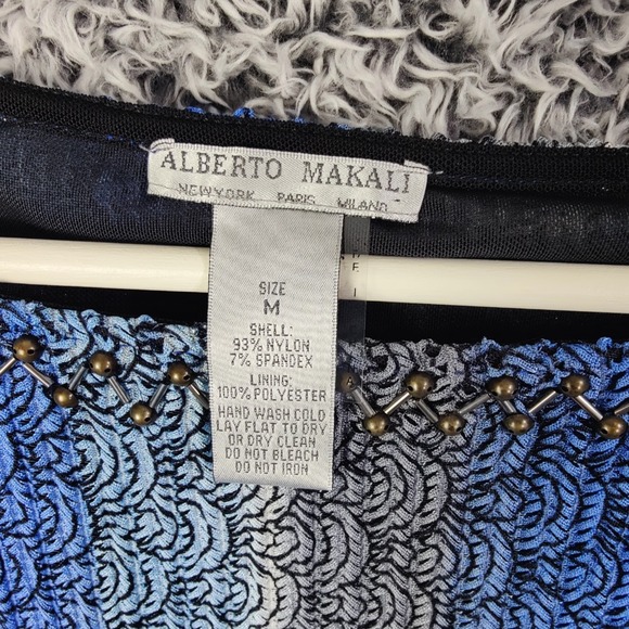 Alberto Makali Knit Beaded Blouse Sheer Overlay Party Top Blue Gray Women Size M - Picture 5 of 8